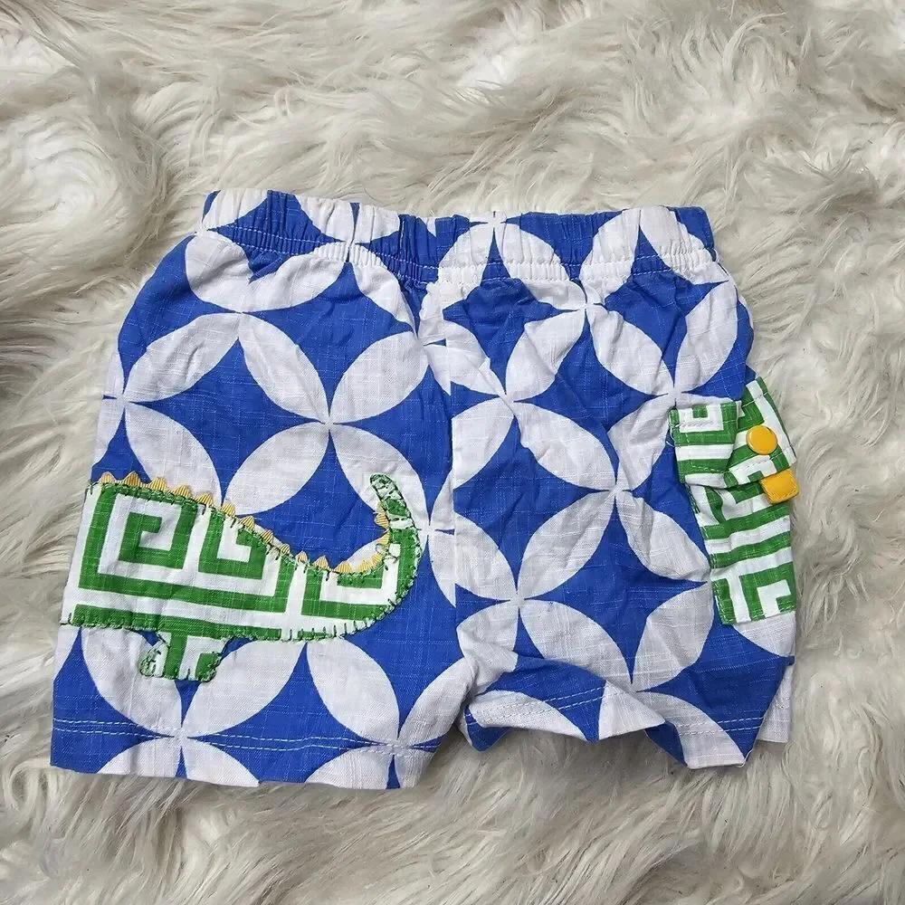Mud Pie Infant Boy 0-6 Month Blue Safari Alligator Swim Trunks